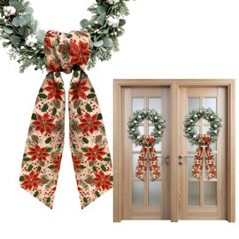 Vickasi 2 Pieces Christmas Wreath Sash for Front Door, Pine Corn Flowers Burlap Ribbon Sash Holiday Wreath Accessories for Christmas New Year Decorations