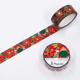 kamiiso mondo masking tape domasking tape washi tape 15mm foil stamping christmas poinsettia wreath scrapbooking art craft diy