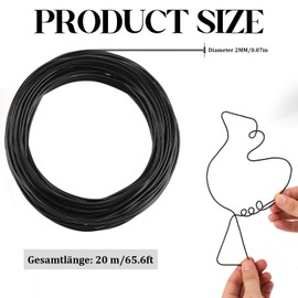 cobee Craft Wire 2 mm x 20 m, Wire for Crafts, Black Aluminium Wire, Rustproof Jewellery Wire, Soft Binding Wire, Modelling Wire for Jewellery Making, Crafts, DIY, Floristry, Home Decoration