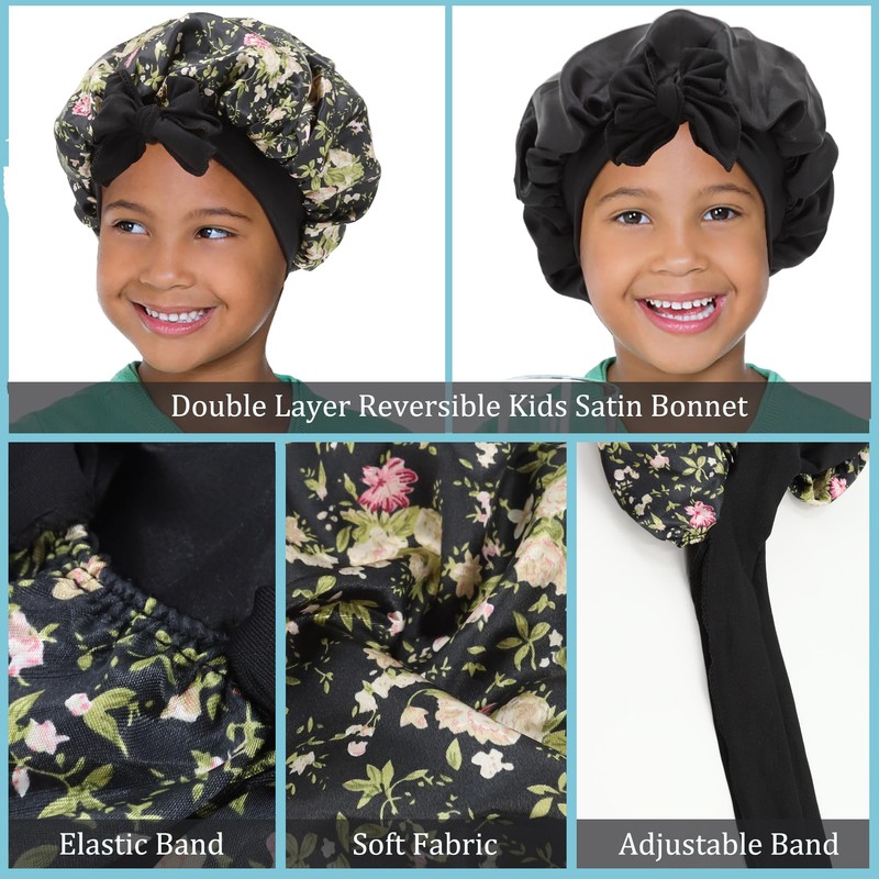 SENGTERM Kids Bonnets for Girls, Double Reversible Silk Hood for