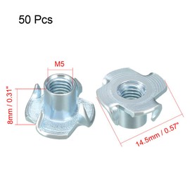 sourcing map M5 4 Pronged Tee Nut T-Nut for Table Legs Rock Climbing Wall Woodwork Holds Wood Cabinetry 50Pcs