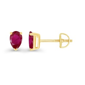 Yellow Gold Plated 925 Sterling Silver 5x3mm Pear Cut Natural Ruby July Birthstone Screwback Stud Earrings