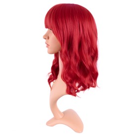 MapofBeauty 14 Inch/35 cm Short Wavy Curly Women Fresh Bright Synthetic Ordinary Flat Bangs Bob Wig (Bright Red)