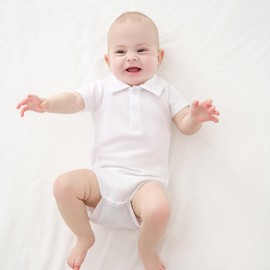 pureborn Baby Boy Polo Bodysuit Short Sleeve Cotton Romper Summer Gentleman One-Piece Outfit for Infant Boys 6-9 Months White