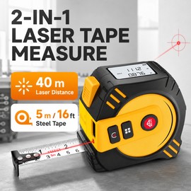 2-in-1 Laser Tape Measure for Home & Construction – 40m Laser Distance Meter with 5m Auto-Lock Steel Tape