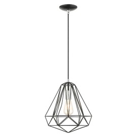 Livex Lighting 41324-68 Geometric Collection 1-Light Pendant Hanging Light, Shiny Black