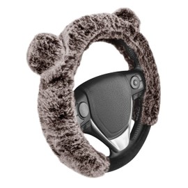 BDK Bear Fur Steering Wheel Cover, Plush Faux Fur Fuzzy Steering Cover for Car Truck Van SUV, Standard Size Fits Wheels 14.5-15 in Diameter, Brown with Ears