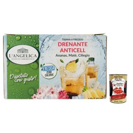 L'Angelica Tisana Drenante Anticell Cold Herbal Tea with Citrus Notes of Grapefruit and Sweet Notes of Pineapple and Cherry 18 Filters + Italian Gourmet Polpa di Pomodoro 400g Tin
