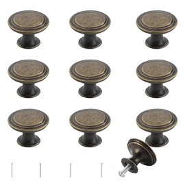 mkemka 10 pcs Drawer Knob Vintage Round Drawer HandleCupboard Handles Knobs Round Bronze Colour Furniture Knobs for Cupboards Wardrobe Kitchen
