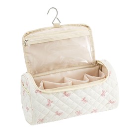 GISMTR Quilted Travel Case Compatible for Dyson Airwrap Multi-Styler All Models and Attachments, Cotton Portable Storage Bag with Hanging Hook for Hair Curler Accessories, Bow D-Pink, Cute