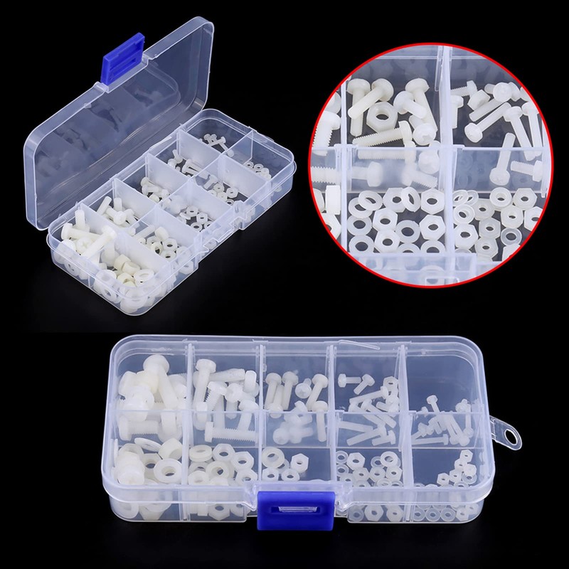 Nylon Screw Nut Washer Assortment Kit, 150pcs M2 M2.5 M3