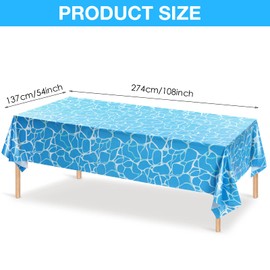 3 Pieces Ocean Theme Table Covers Ocean Waves Tablecloth Water Print Plastic Tablecloth Sea Table Cover for Ocean Mermaid Birthday Party Supplies, 54 x 108 Inch