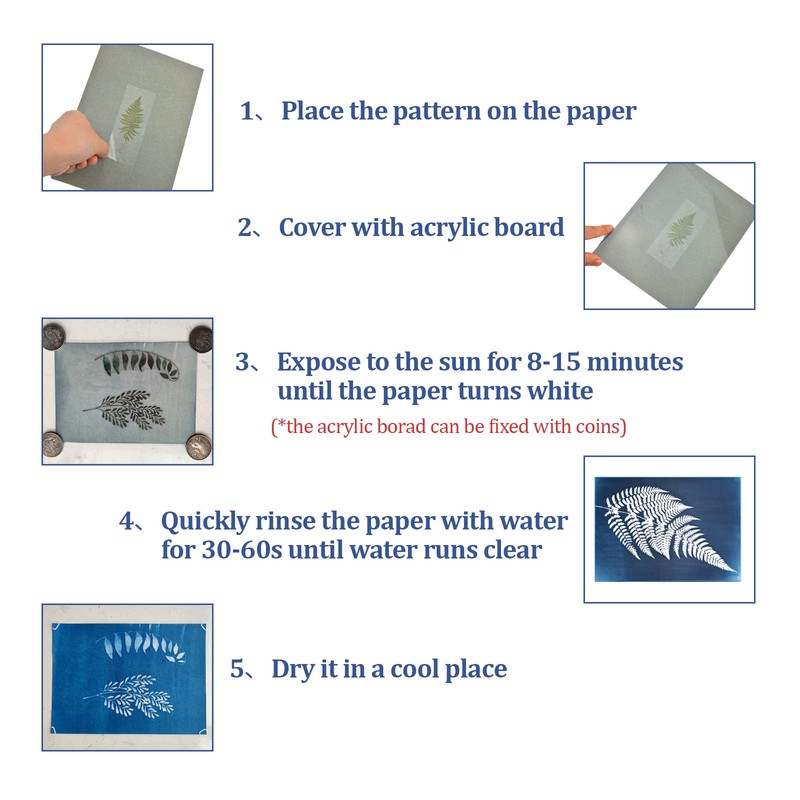 CRAFFANCY Sunprint Paper Kit, 20 Count Cyanotype Papers With Acrylic
