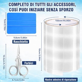 HuakChai Kit Riparazione Piscina, Nastro Impermeabile Subacqueo, Set di Toppe Autoadesive in PVC per Piscine (10x150 cm) con Forbici e Spatola, per Piscine Gonfiabili, Gommoni e Materassini ad Aria