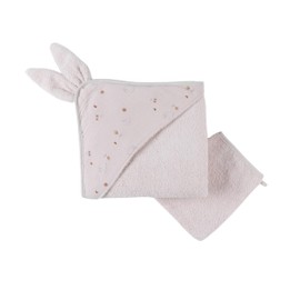 Noukie's - Terry Bath Set - Hooded Bath Towel + Glove - Mocha - Light Pink