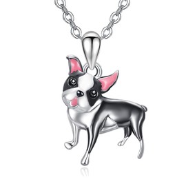 Dreamboat Boston Terrier Pendant Necklace for Women 925 Sterling Silver Dog Jewelry Gifts for Boston Terrier Lovers