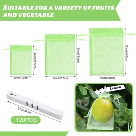 Reallnaive 120 Pcs Fruit Protection Bags 3 Size Green Mesh Bags for Fruits Vegetables with 120 Pcs Plant Label Drawstring Mesh Pest Barrier Netting Cover for Veggies Garden