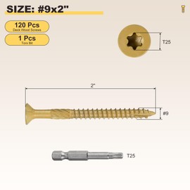 METALLIXITY Deck Screws (#9x2") 120Pcs, Carbon Steel Wood Screw Decking Screws with T25 Torx Drive Head - for Wood Fence, Table, Chairs, Tan