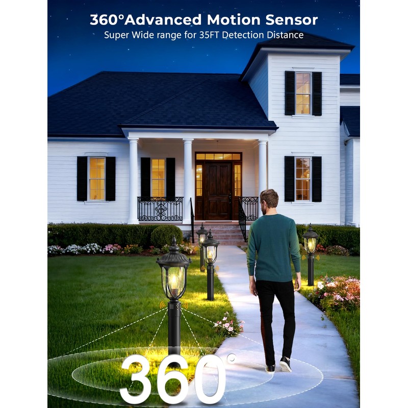 Lotsky Outdoor Post Lights 16.5'', Motion Sensor Lamp Pole Light