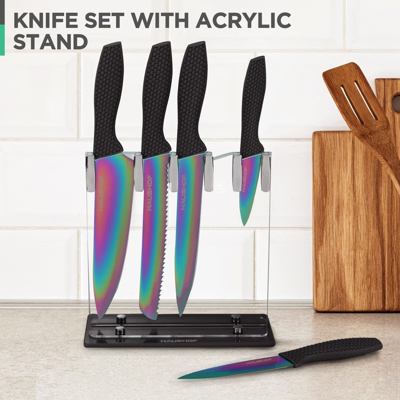 HAUSHOF Kitchen Knife Set, 5 PCS Rainbow Knife Sets with
