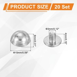 PATIKIL 9/16" Dome Spikes Studs, 20 Sets Mushroom Type Nailhead Round Head Studs Screw Back Spike Studs Rivets for Leather Clothing Craft Belts Hand Bags, Silver
