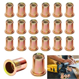 Rivet Nuts Retractable Nuts Thread Rivets M6 Blind Rivet Nuts Galvanised Rivet Nut Carbon Steel Round Flat Head Internal Thread Rivet Sleeve Nut Used for Metal Plates Pipes etc. (Pack of 60)