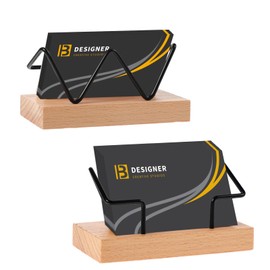Sibba Business Card Stand Wooden Business Card Holder for Desk Business Cards Storage Business Card Box Display Box Flyer Stand Exhibition Stand Home Office (W Wood, Black Frame)