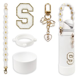 Silicone Boot Cute Monogram Set Compatible with Owala Water Bottle 32 oz - Perfect Letter Owala Accessories for Owala Tumbler, Owala Free Sip, Pink Owala, Black Owala, owala coffee tumbler (White, S)