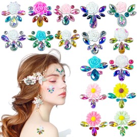 Face Gems Stickers Women Diamond Forehead Sticker Rhinestones Pearl Spring Theme Flowers Decoration Birthday Festival Party Self-Adhesive DIY Body Fashion Art Decals (B#)