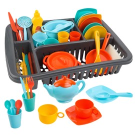 deAO 41PCS Kids Play Dishes Pretend Play Kitchen Set for Kids Children Tableware Dishes Playset with Drainer - Play Kitchen Accessories for Girls Boys Kids