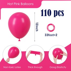 Voircoloria 110pcs Hot Pink Balloons 12inch Dark Pink Latex Party Balloons for Graduation, Wedding, Birthday, Princess Theme Party, Valentine's Day, Baby Shower, Anniversary Party Decorations
