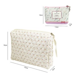 1 x Women Cosmetic Bag and 1 x Coin Holder Flower Design Fashion Cosmetic Bag Large Capacity with Zipper and Handle, Suitable for Travel, White, 23*18*6cm, Modern, White, Modern