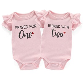 Azzwnee Prayed One Blessed Two Twin Outfits For Boy And Girl Newborn Twins Baby Items Must Haves Twin Baby Gifts Pink 3-6Months