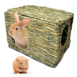Hamiledyi Large Rabbit Grass House Hand Woven Natural Bunny Hut Foldable Play Bed Safe Cozy Hideaway Hay Mat Chew Toys for Hamster Guinea Pig Chinchilla Gerbil Ferret