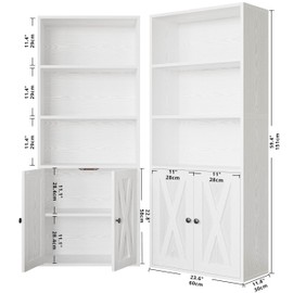 IRONCK Industrial Bookshelves and Bookcases with Doors 11.8 in Depth Set of 2 Floor Standing 5 Shelf Display Storage Shelves Bookcase Home Decor Furniture for Home, Office, Living Room, Bedroom