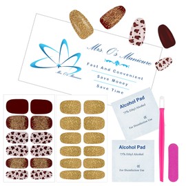 Mrs. O's Manicure 6-Piece luxury nail polish strip set, 2 nail polish strips, 1 nail file, 1 rubber cuticle pusher random color, and 2 alcohol wipes, nail stickers full nail wraps, gel nail strips