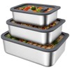 3 Pcs Stainless Steel Food Storage Containers with Glass Lids,