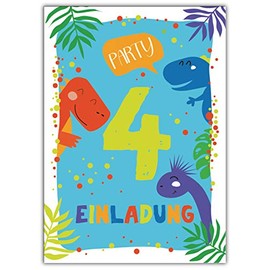 Junaversum 12 Einladungskarten zum 4. Kindergeburtstag Jungen Dinosaurier Einladungen vierte Geburtstag