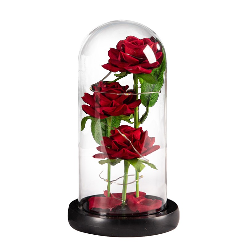 Glass Dome Rose Ornament LED Strip Light Blessing Romantic Glass