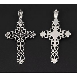 Fashion Jewelry CROSS CELTIC IRISH Pendant 22" Plated 925 Sterling Silver ITALIAN FIGARO Chain