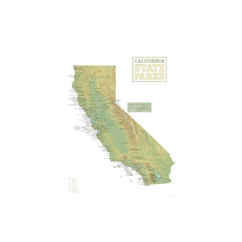 California State Parks Map 18x24 Poster (Green & White)