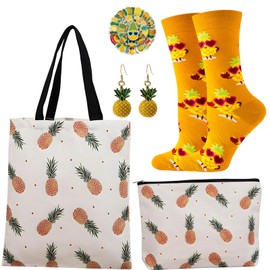 Farmansion Pineapple Gifts for Women, 5pcs Gift Set for Pineapples Lover,Birthday Present Set With Funny Novelty Socks For Sister,Friend
