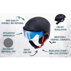 Ski Helmet for Men Women Boy Girl Kid Children Skiing Snowboard Certified Safety Professional Snow Sports Earmuff Winter Warm (L (58-61cm), Navy Blue)