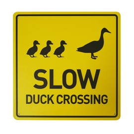 BTHUKO Slow: Duck Crossing Silhouette 12" X 12", Funny Novelty Road Wall Decor Metal Aluminum Sign