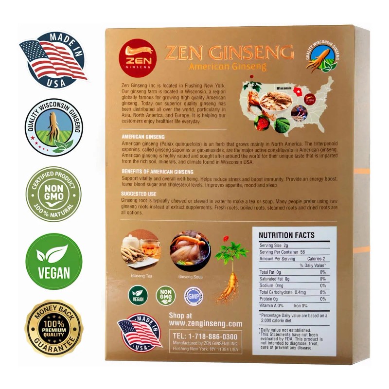 Zen Ginseng Raíz Americana Wisconsin 4 Oz Natural