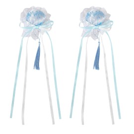 Pyu Alibon Chinese Style Hair Bun Hair Accessory Set with Lace Hair Clip Barrette (Blue/White)