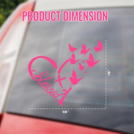 Blessed Cross & Butterfly Heart Decal – Inspirational Faith Vinyl Sticker for Vehicles, Windows & Home Decor | 8.6"x7.5" (Pink)