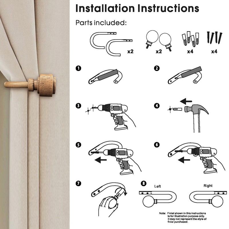 ILAISIHOME Curtain Drapery Holdbacks with Faux Wood Design, Wall Mount