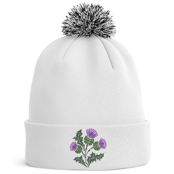 Purple Print House Embroidered Scottish Thistles Bobble Hat Scotland Men