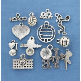 Unbranded Deluxe Volleyball Charm Collection Antique Silver Tone 12 Charms - COL328
